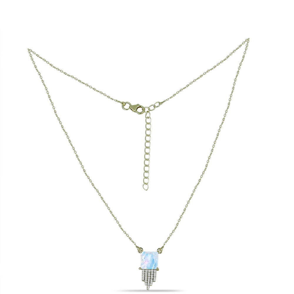 Pozlátený Strieborný Náhrdelník s Dúhovým Mesačným Kameňom a Bielym Topásom