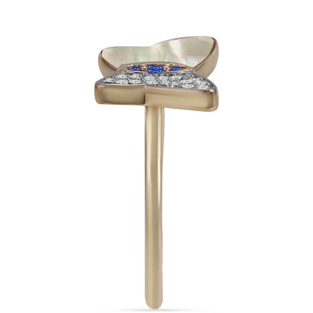 Pozlátený Strieborný Prsteň s AAA Tanzanitom a Lastúrou