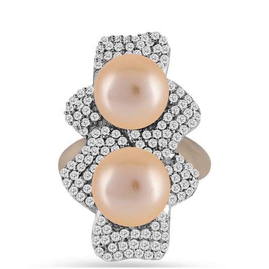 Pozlátený Strieborný Prsteň s so Zlatou Sladkovodnou Perlou a Bielym Topásom