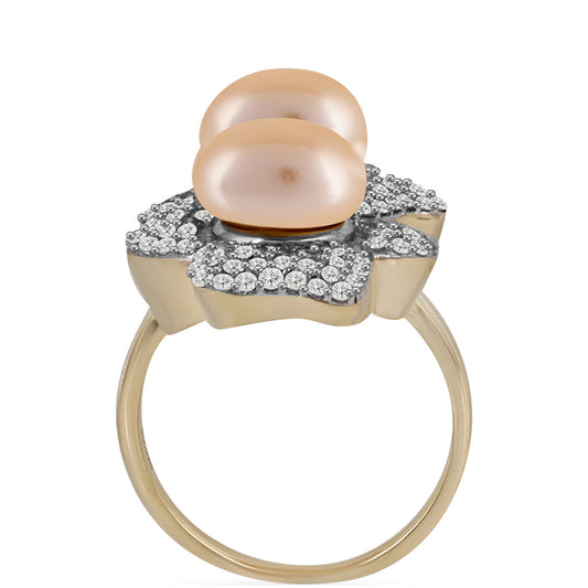 Pozlátený Strieborný Prsteň s so Zlatou Sladkovodnou Perlou a Bielym Topásom