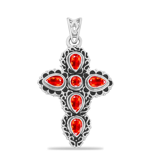 Kríž Strieborný Prívesok s Etiópskym Červeným Opálom z Lega Dembi