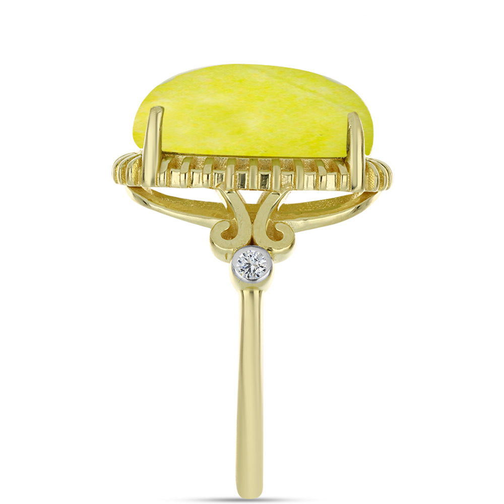 Pozlátený Strieborný Prsteň s so Žltým Serpentinom a Bielym Topásom