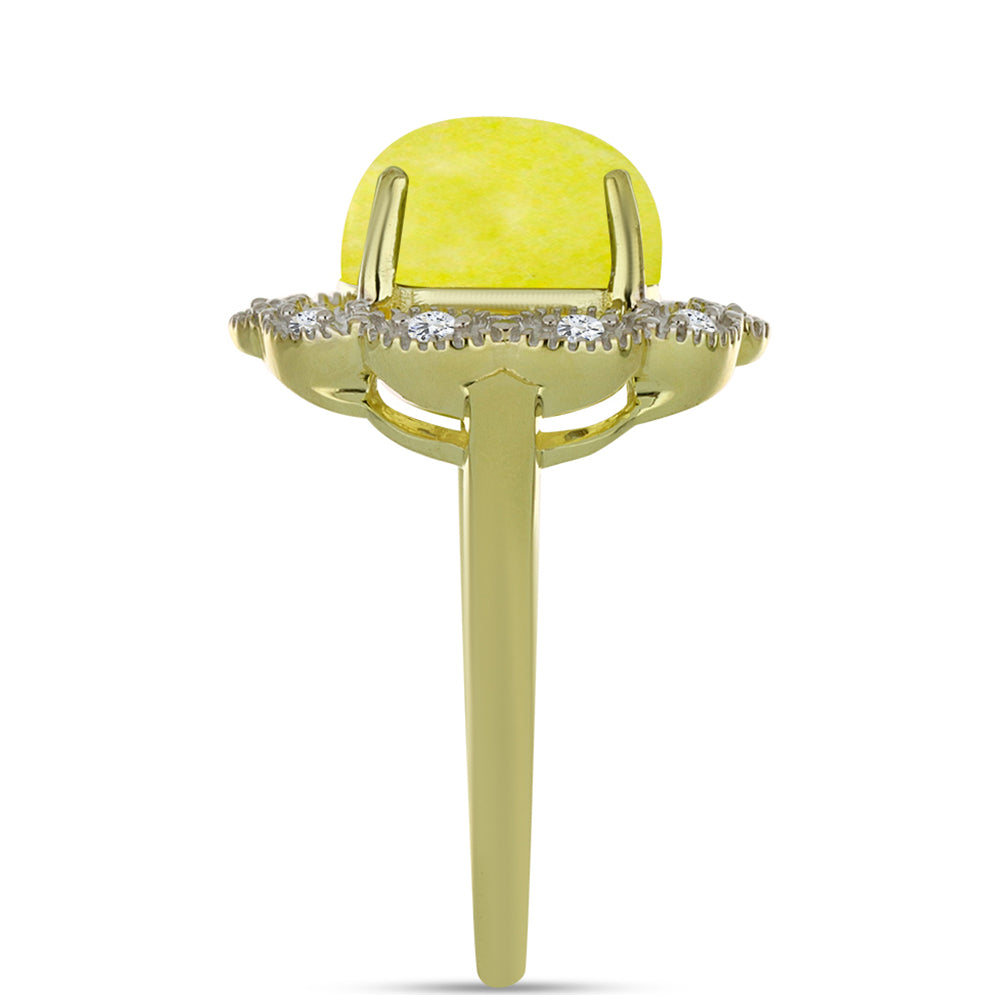 Pozlátený Strieborný Prsteň s so Žltým Serpentinom a Bielym Topásom