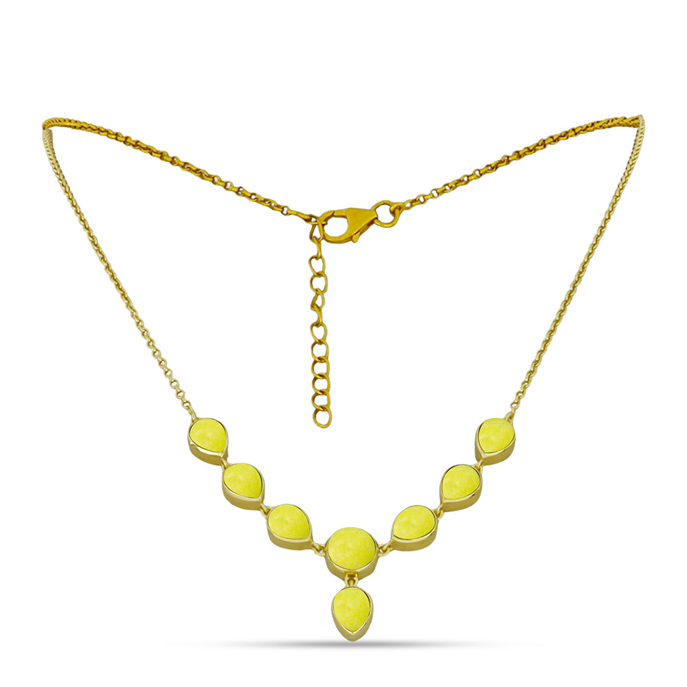 Pozlátený Strieborný Náhrdelník s so Žltým Serpentinom