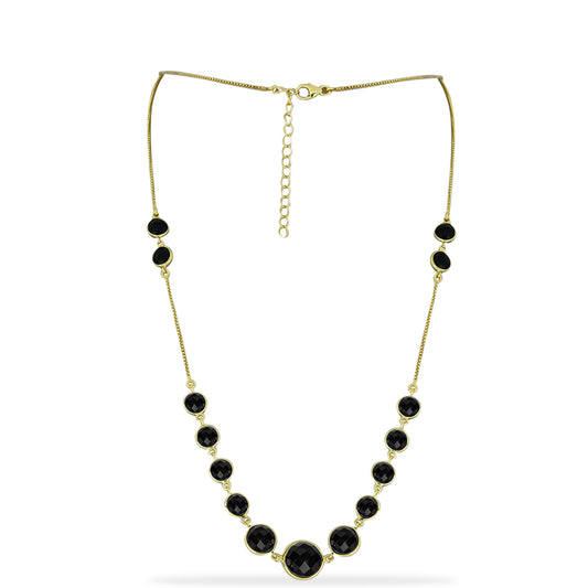 Pozlátený Strieborný Náhrdelník s Čiernym Ónyxom