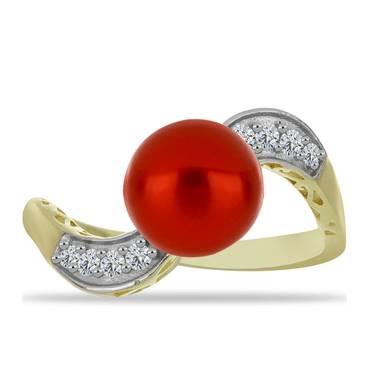 Pozlátený Strieborný Prsteň s Červená sladkovodná perlou a Bielym Topásom