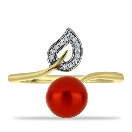 Pozlátený Strieborný Prsteň s Červená sladkovodná perlou a Bielym Topásom