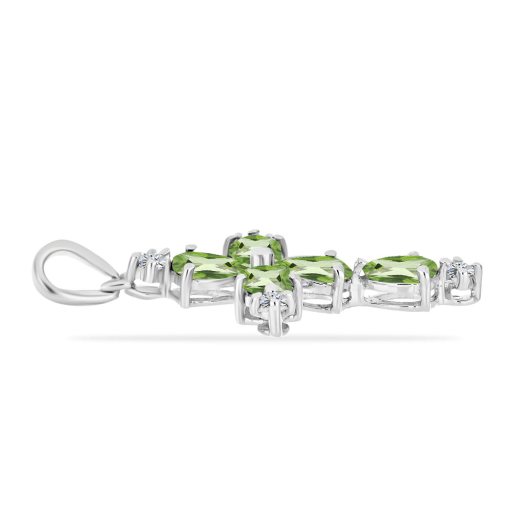 Kríž Strieborný Prívesok s Zelenopapraďovým Kremeńom a Bielym Topásom