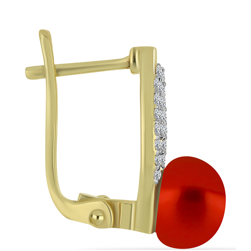 Pozlátené Strieborné Náušnice s Červená sladkovodná perlou a Bielym Topásom