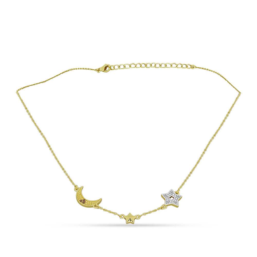 Pozlátený Strieborný Náhrdelník s Champagne Diamantom a Bielym Diamantom