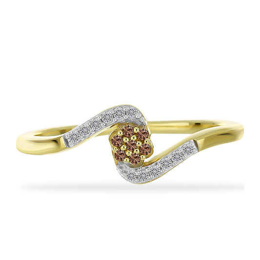 Pozlátený Strieborný Prsteň s Champagne Diamantom a Bielym Diamantom