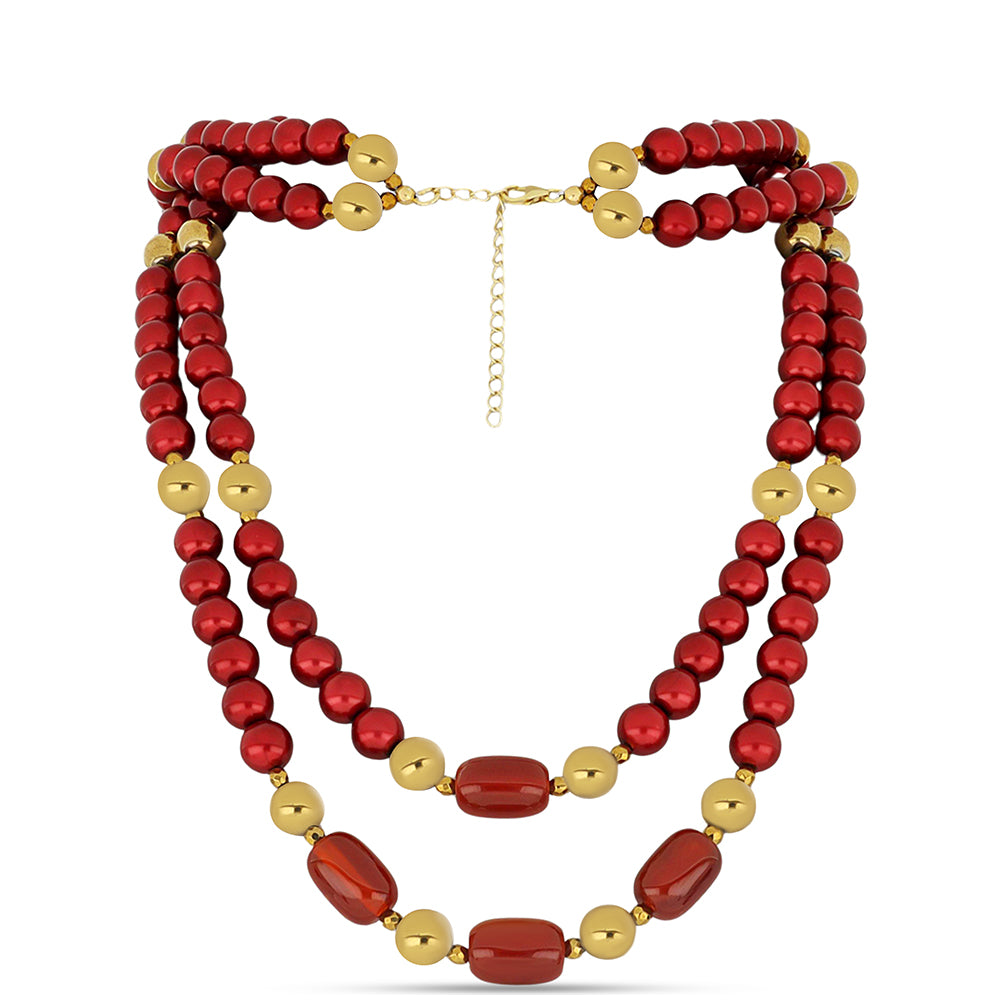 Pozlátený Strieborný Náhrdelník s so Červená sladkovodná perlou