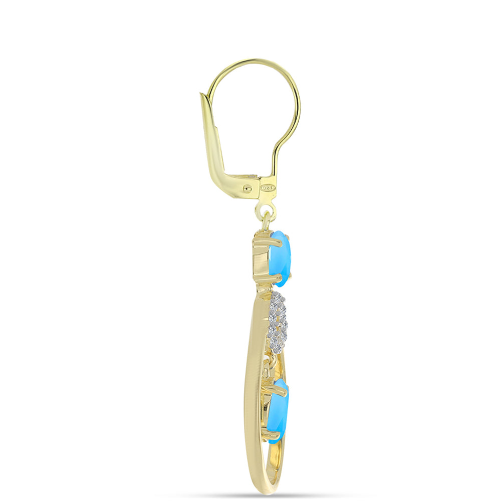 Pozlátené Strieborné Náušnice s Aqua Chalcedonom a Bielym Topásom