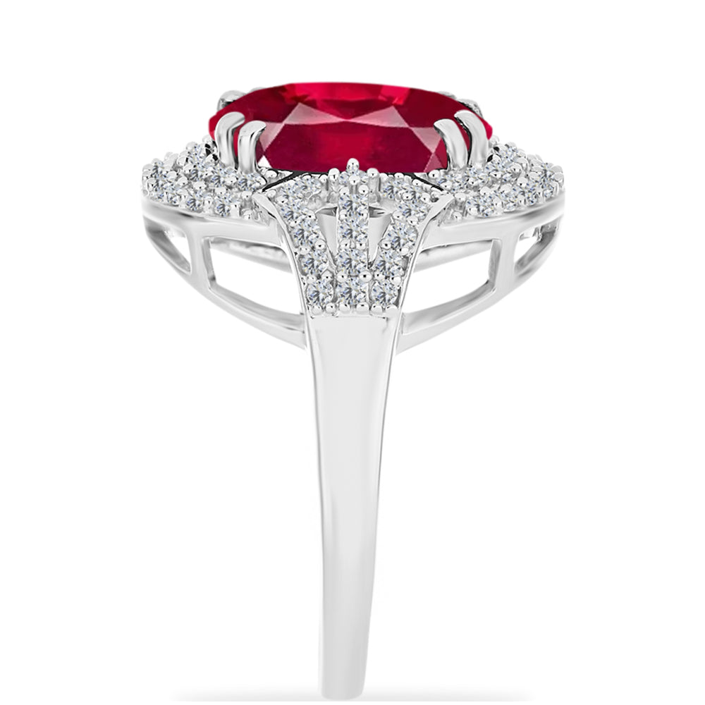 Strieborný Prsteň s Madagaskarským Rubínom a Bielym Diamantom