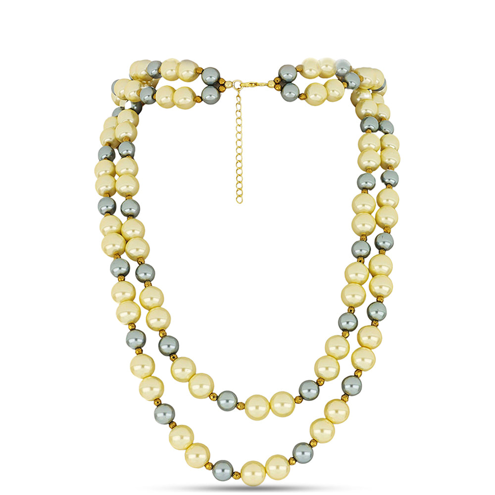 Pozlátený Strieborný Náhrdelník s so Sladkovodná šedá perla a so Žltá Sladkovodnou Perlou