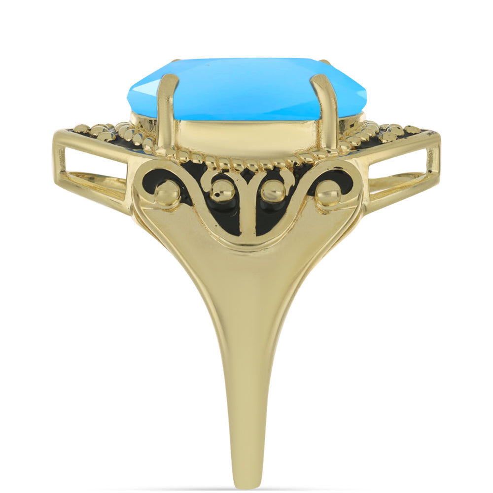 Pozlátený Strieborný Prsteň s Aqua Chalcedonom