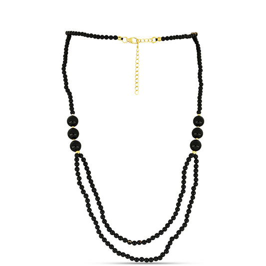 Pozlátený Strieborný Náhrdelník s so Suwarským Čiernym Ónyxom