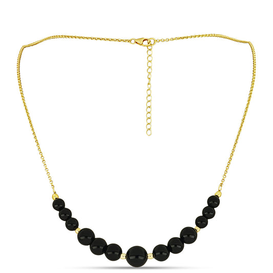 Pozlátený Strieborný Náhrdelník s so Suwarským Čiernym Ónyxom