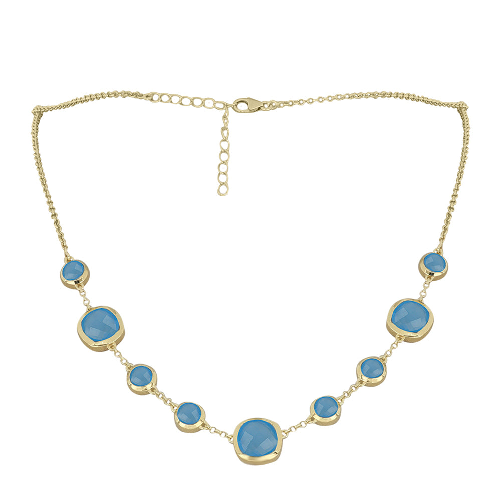 Pozlátený Strieborný Náhrdelník s Aqua Chalcedonom