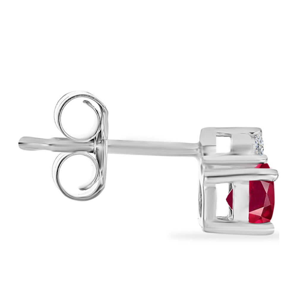Strieborné Náušnice s Madagaskarským Rubínom a Bielym Diamantom
