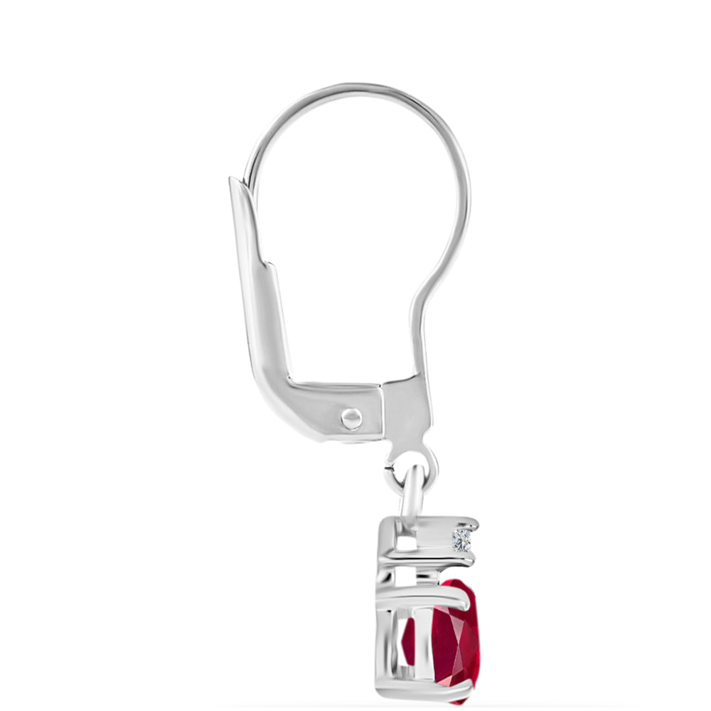 Strieborné Náušnice s Madagaskarským Rubínom a Bielym Diamantom