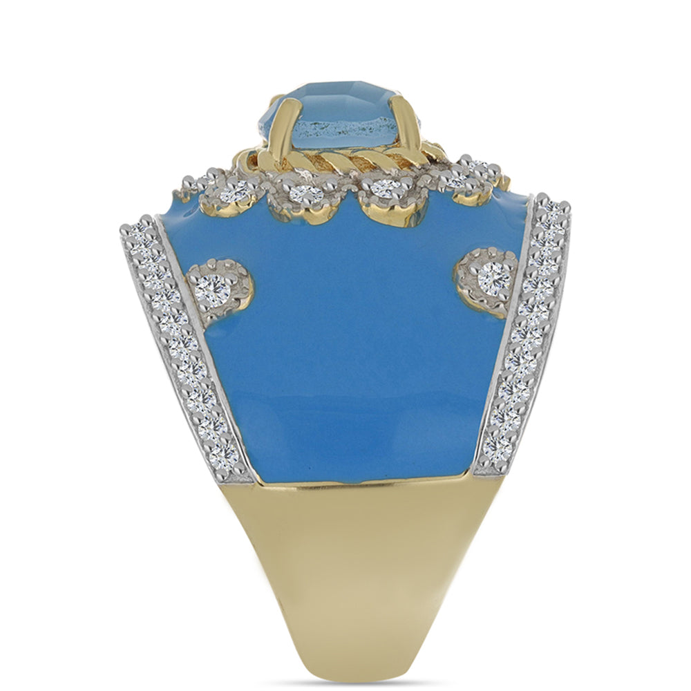 Pozlátený Strieborný Prsteň s Aqua Chalcedonom a Bielym Topásom