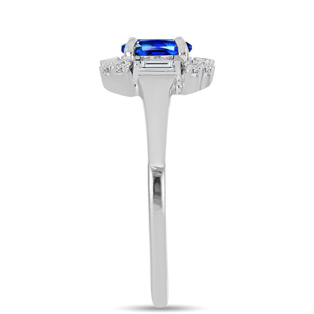 Strieborný Prsteň s Austrálskym Modrým Zafírom a Bielym Zirkónom