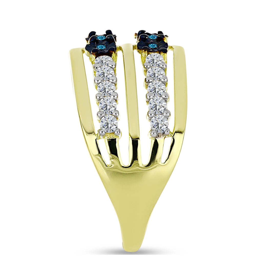 Pozlátený Strieborný Prsteň s Modrým Diamantom a Bielym Topásom