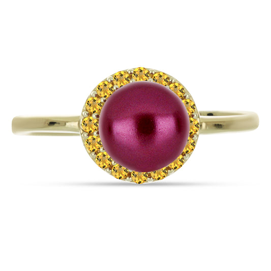 Pozlátený Strieborný Prsteň s so Fialová Sladkovodnou Perlou a Uralským Citrínom