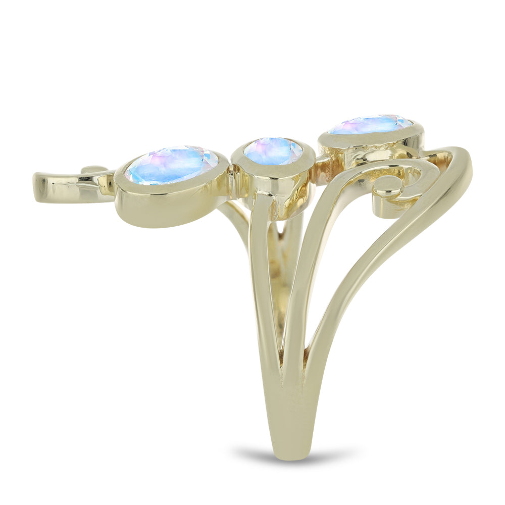 Pozlátený Strieborný Prsteň s Dúhovým Mesačným Kameňom