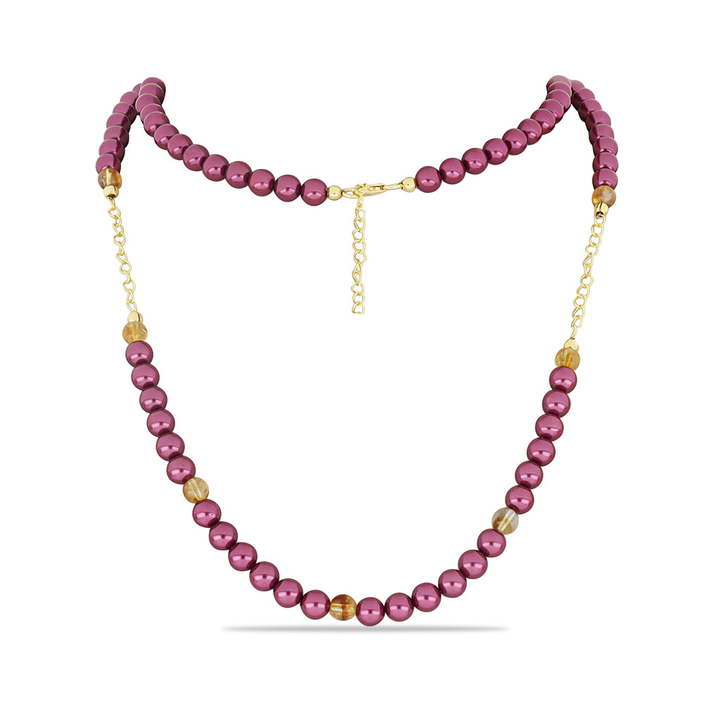 Pozlátený Strieborný Náhrdelník s so Fialová Sladkovodnou Perlou a Uralským Citrínom