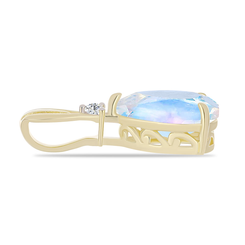 Pozlátený Strieborný Prívesok s Dúhovým Mesačným Kameňom a Bielym Topásom