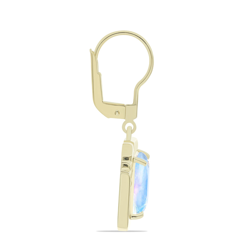 Pozlátené Strieborné Náušnice s Dúhovým Mesačným Kameňom