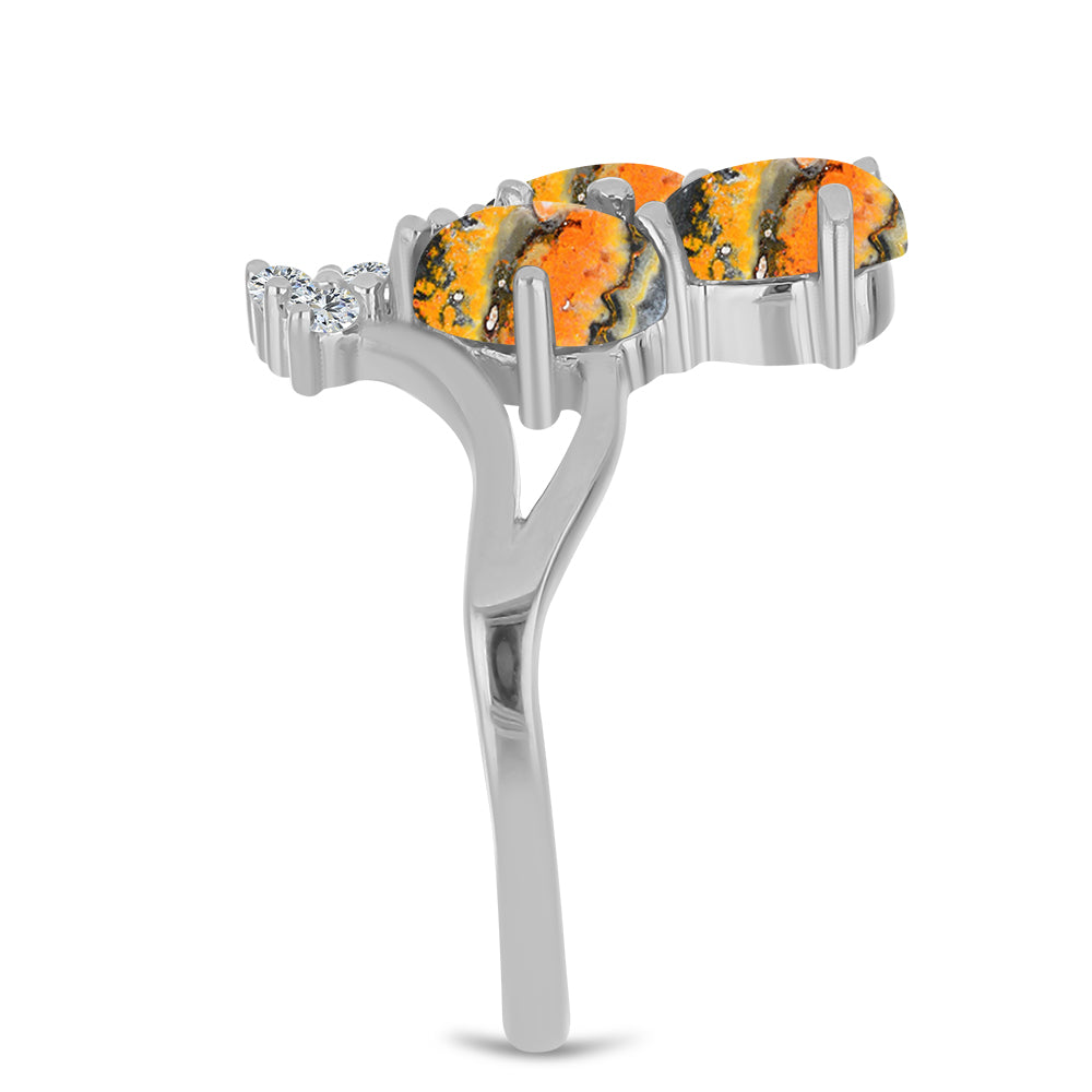 Strieborný Prsteň s Bumble Bee Jaspisom a Bielym Topásom