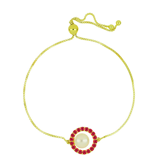 Pozlátený Strieborný Náramok s so Sladkovodnou Bielou Perlou a Madagaskarským Rubínom
