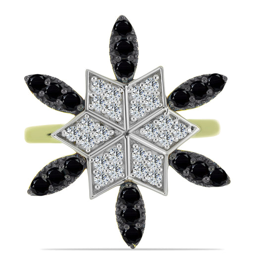 Pozlátený Strieborný Prsteň s Čiernym Spinelom a Bielym Topásom