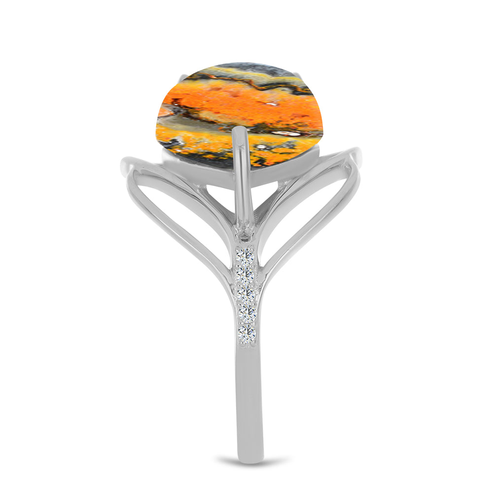 Strieborný Prsteň s Bumble Bee Jaspisom a Bielym Topásom