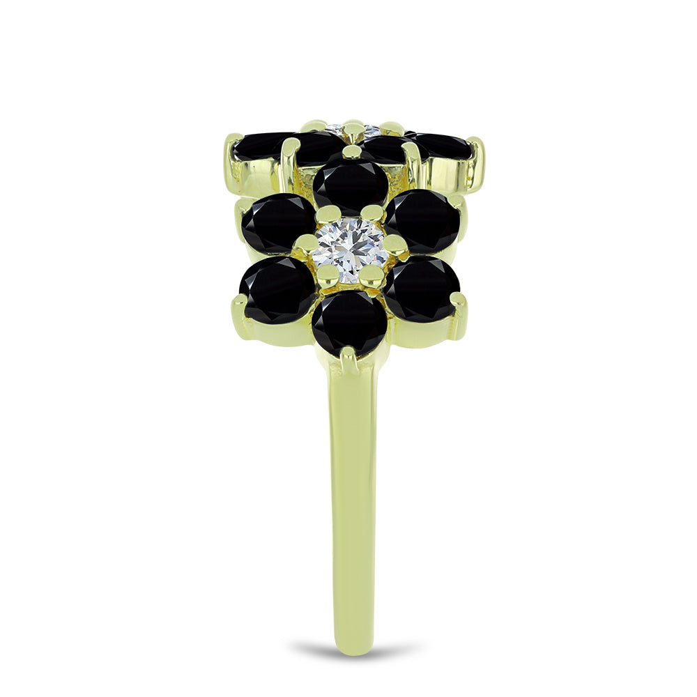 Pozlátený Strieborný Prsteň s Čiernym Spinelom a Bielym Topásom