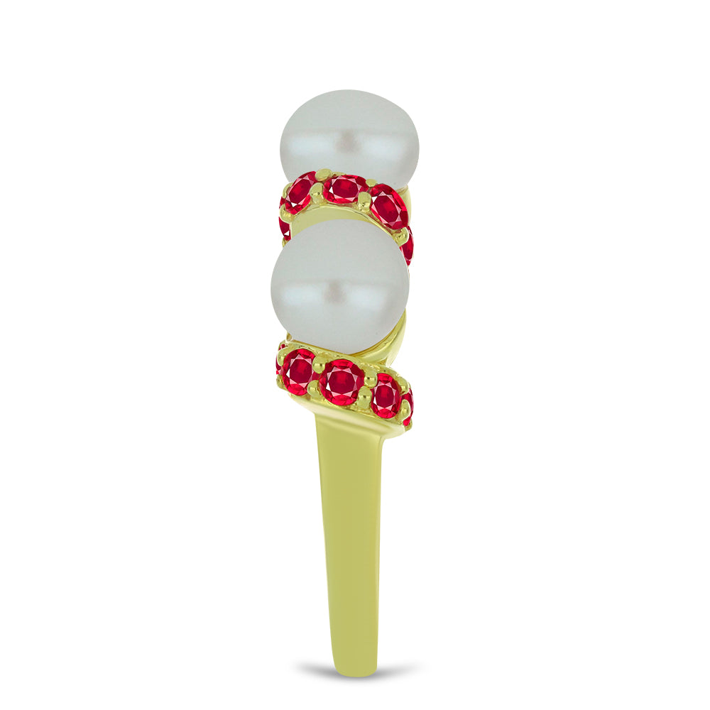 Pozlátený Strieborný Prsteň s so Sladkovodnou Bielou Perlou a Madagaskarským Rubínom