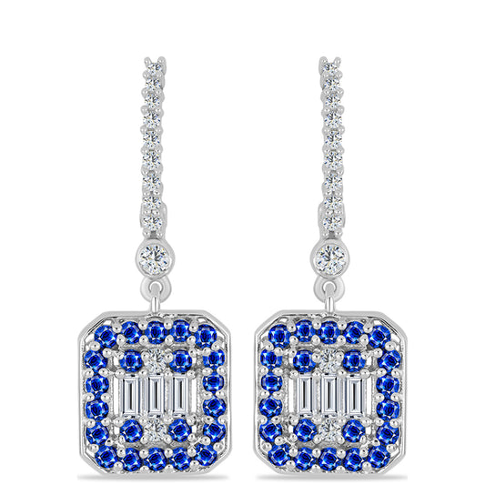 Strieborné Náušnice s Austrálskym Modrým Zafírom a Bielym Topásom