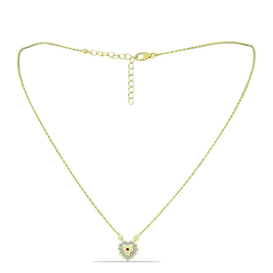 Pozlátený Strieborný Náhrdelník s Červeným Diamantom a Bielym Diamantom