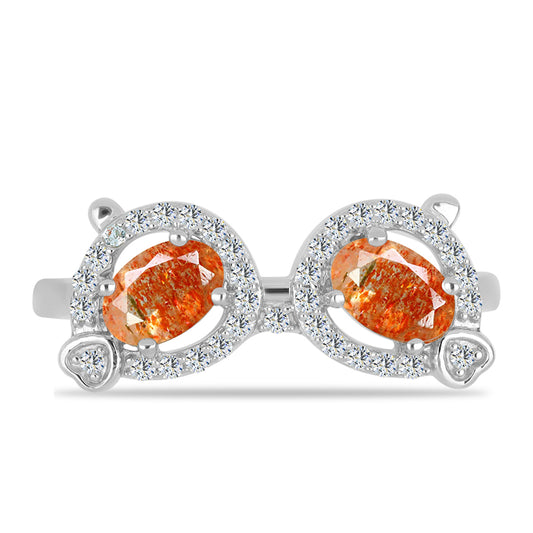 Strieborný Prsteň s Oregonským Slnečným Kameňom a Bielym Topásom