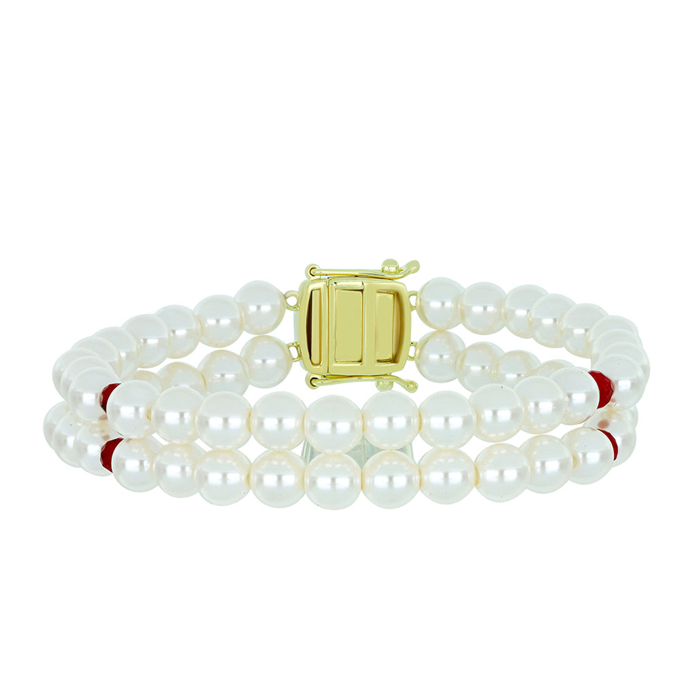 Pozlátený Strieborný Náramok s so Sladkovodnou Bielou Perlou a Madagaskarským Rubínom
