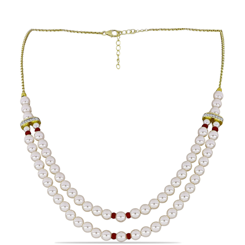 Pozlátený Strieborný Náhrdelník s so Sladkovodnou Bielou Perlou a Madagaskarským Rubínom