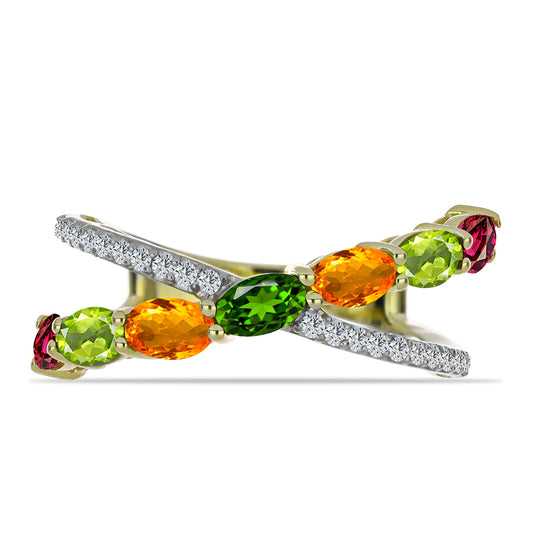 Pozlátený Strieborný Prsteň s Chakra Turmalínom a Bielym Topásom