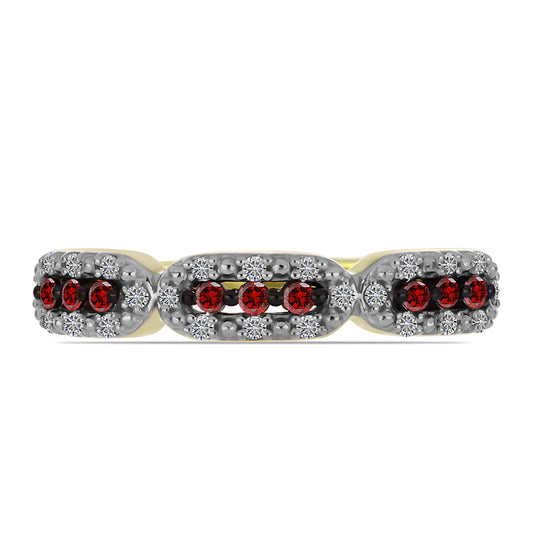Pozlátený Strieborný Prsteň s Červeným Diamantom a Bielym Diamantom