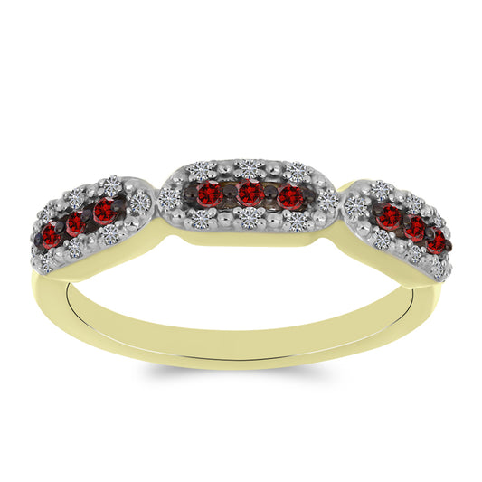 Pozlátený Strieborný Prsteň s Červeným Diamantom a Bielym Diamantom