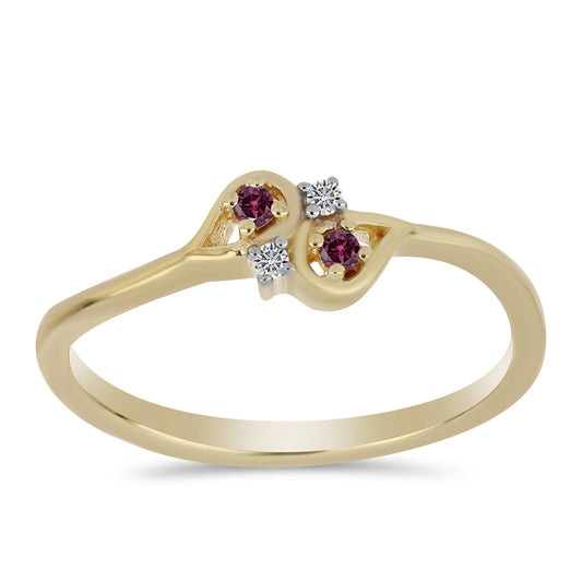 Pozlátený Strieborný Prsteň s Fialovým Diamantom a Bielym Diamantom