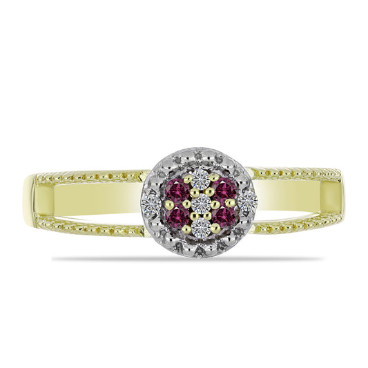 Pozlátený Strieborný Prsteň s Fialovým Diamantom a Bielym Diamantom