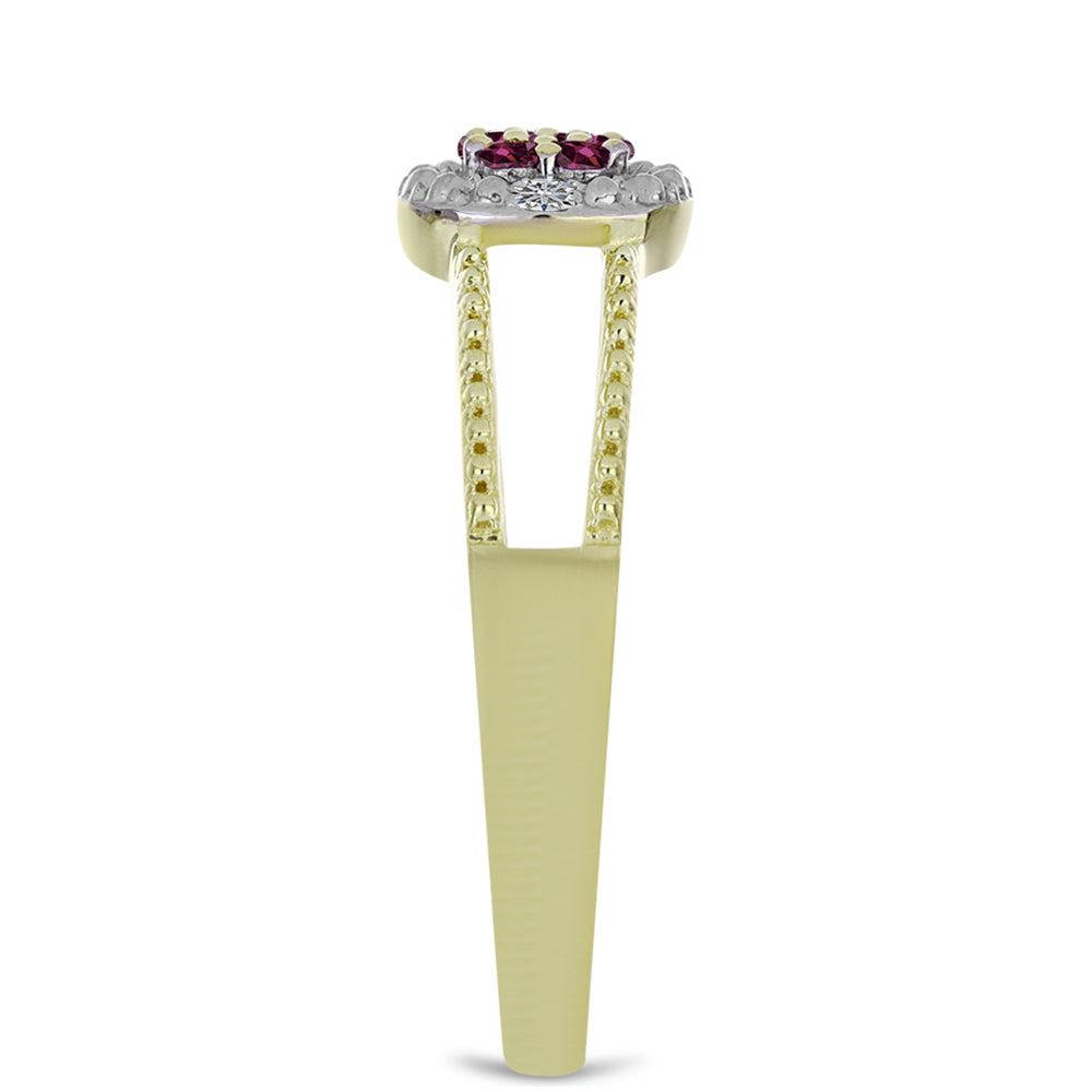 Pozlátený Strieborný Prsteň s Fialovým Diamantom a Bielym Diamantom